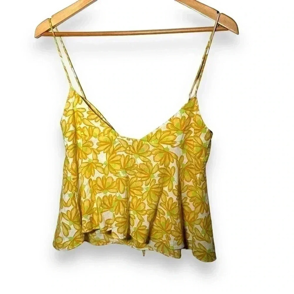 NWT ZARA YELLOW PRINTED TIE TOP  WITH KNOT M - Picture 2 of 7
